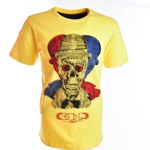 MEN’S STUDDED 3-D SKULL SHIRT-YELLOW
